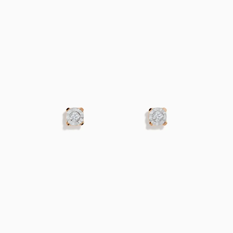 14K White & Rose Gold Diamond Solitaire Stud Earrings 0.10 TCW sold by Effy