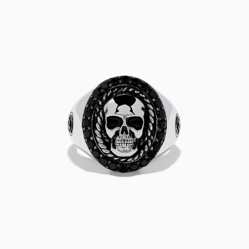 Men's 925 Sterling Silver Black Spinel Skull Ring sold by Effy