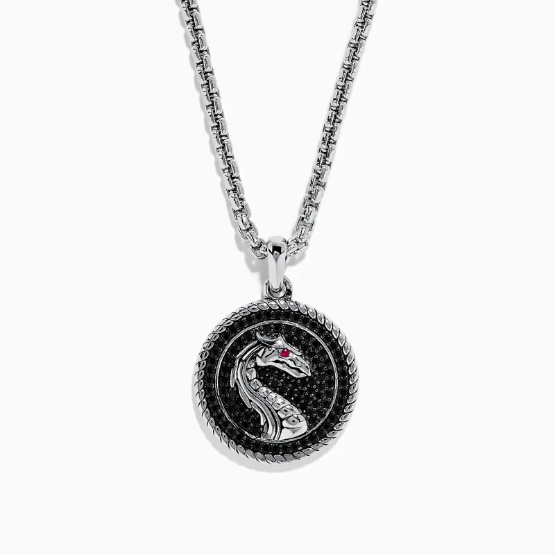 Men's 925 Sterling Silver Black Spinel and Ruby Pendant sold by Effy