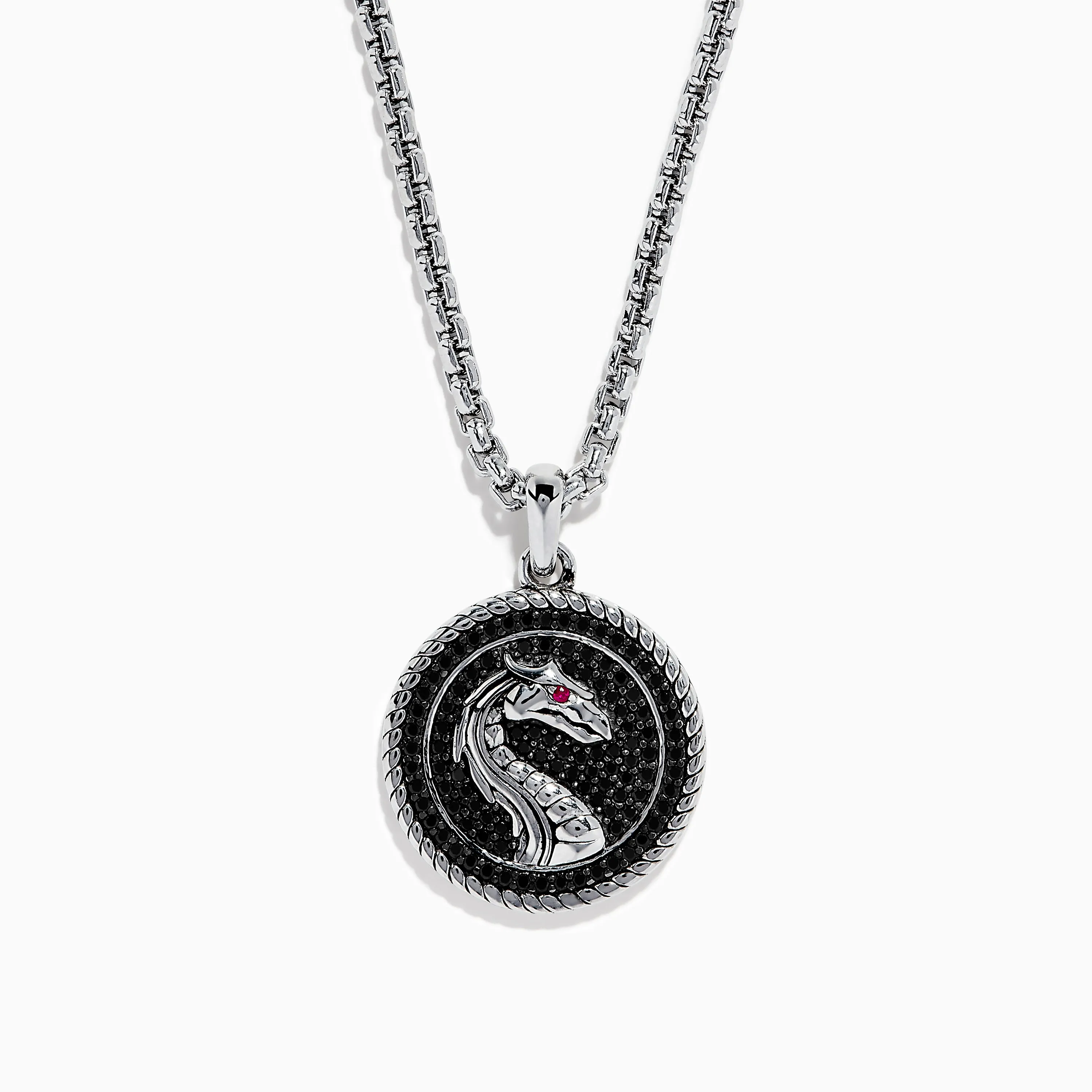 Men's 925 Sterling Silver Black Spinel and Ruby Pendant sold by Effy