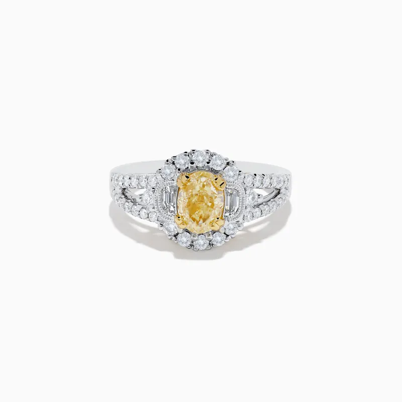 18K Two-Tone Gold Yellow Diamond Oval Halo Ring 1.63 TCW sold by Effy