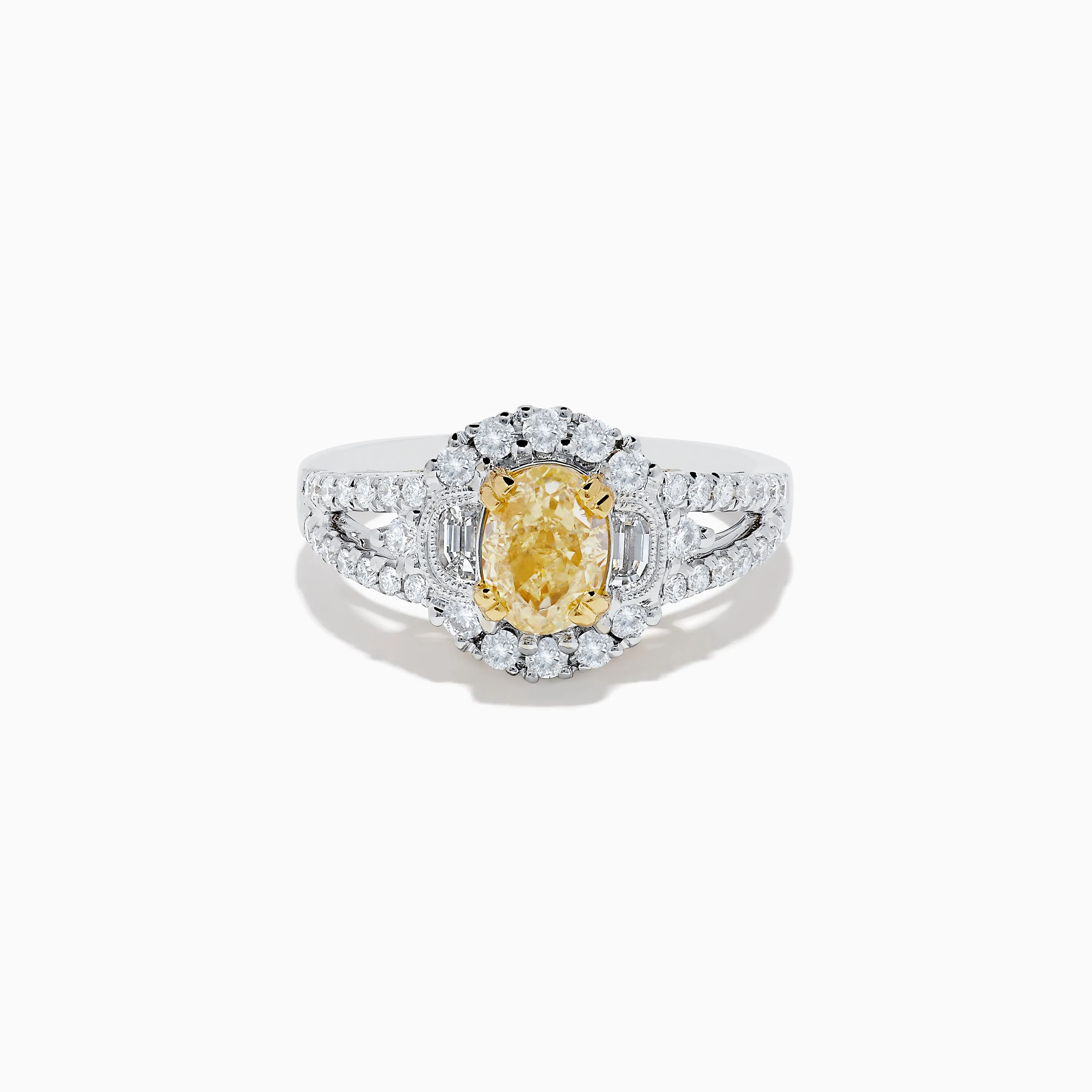 18K Two-Tone Gold Yellow Diamond Oval Halo Ring 1.63 TCW sold by Effy