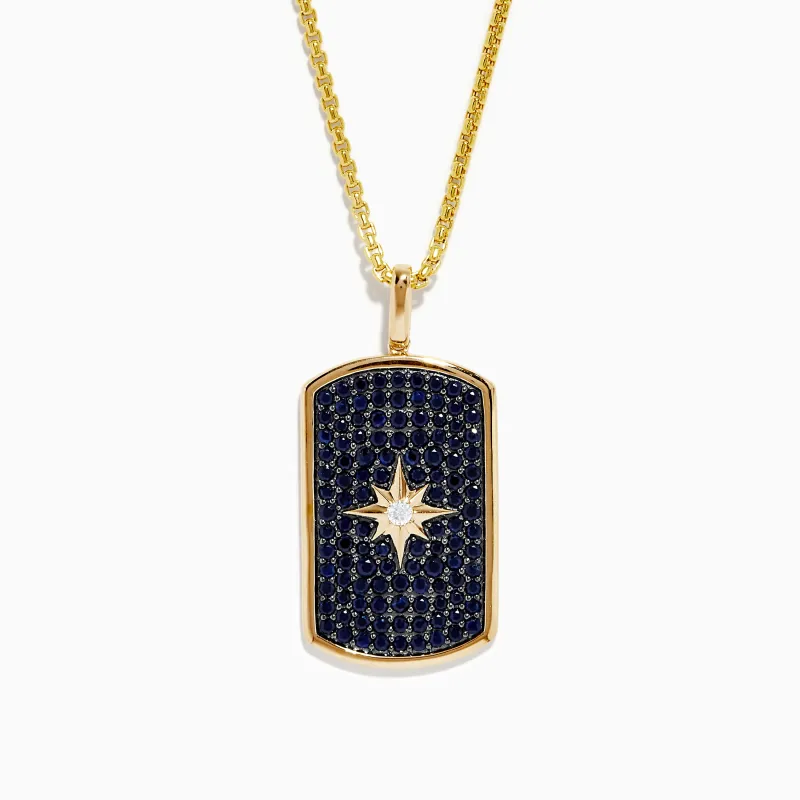 Men's 14K Yellow Gold Black Sapphire and Diamond Dog Tag Pendant sold by Effy