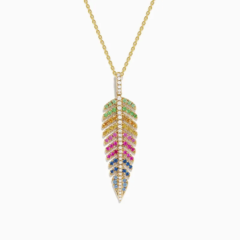Watercolors 14K Yellow Gold Multi Sapphire and Diamond Leaf Pendant sold by Effy