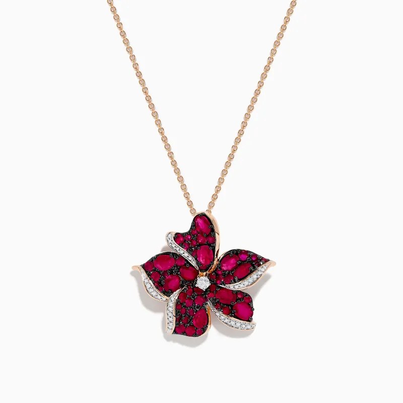 Ruby Royale 14K Rose Gold Ruby and Diamond Flower Pendant sold by Effy