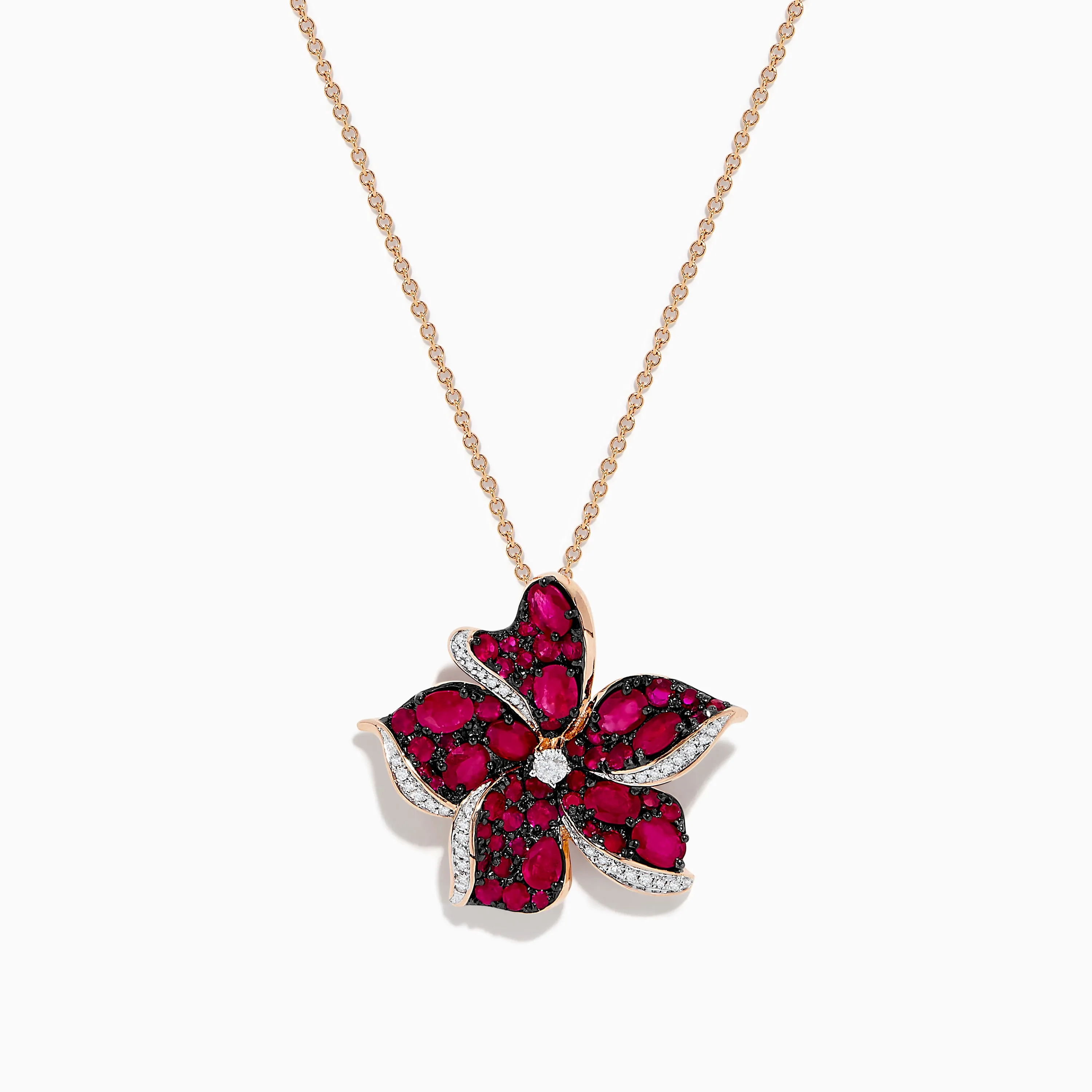 Ruby Royale 14K Rose Gold Ruby and Diamond Flower Pendant sold by Effy