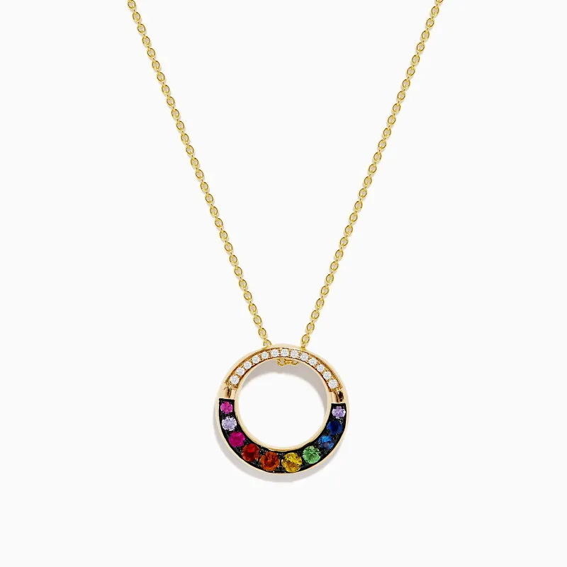 Watercolors 14K Yellow Gold Multi Sapphire and Diamond Circle Pendant sold by Effy