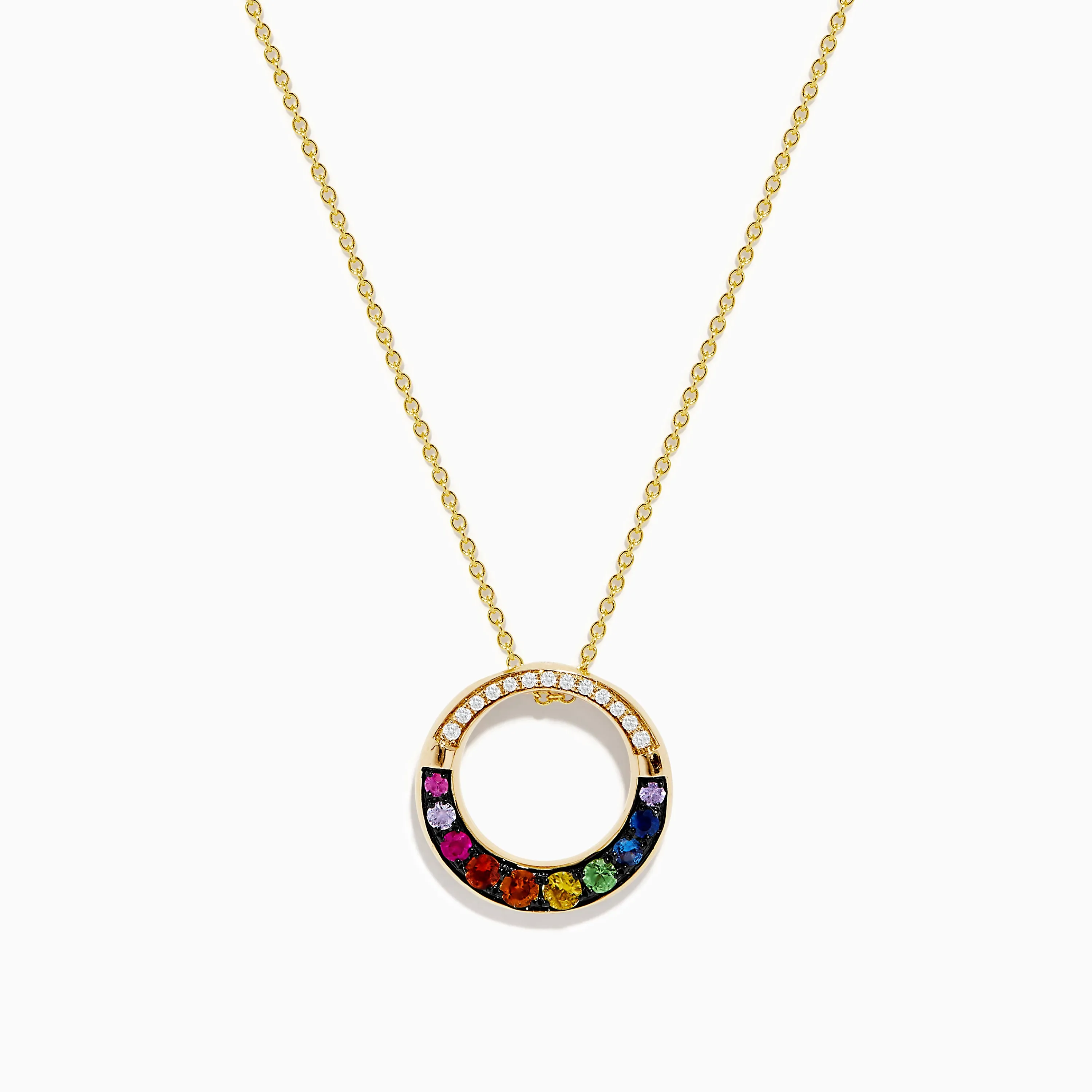 Watercolors 14K Yellow Gold Multi Sapphire and Diamond Circle Pendant sold by Effy