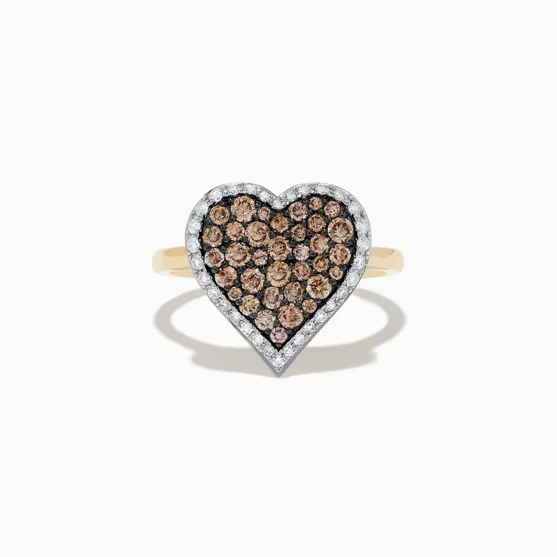 14K Yellow Gold Espresso and White Diamond Heart Ring sold by Effy