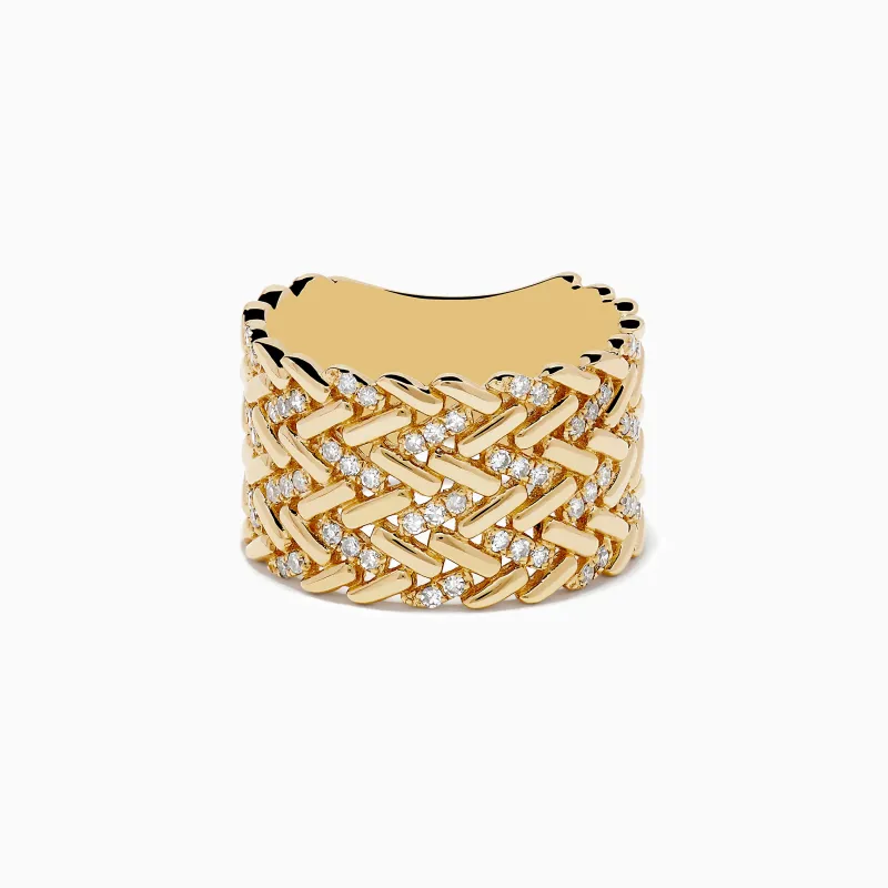 D'Oro 14K Yellow Gold Diamond Basket Weave Ring sold by Effy