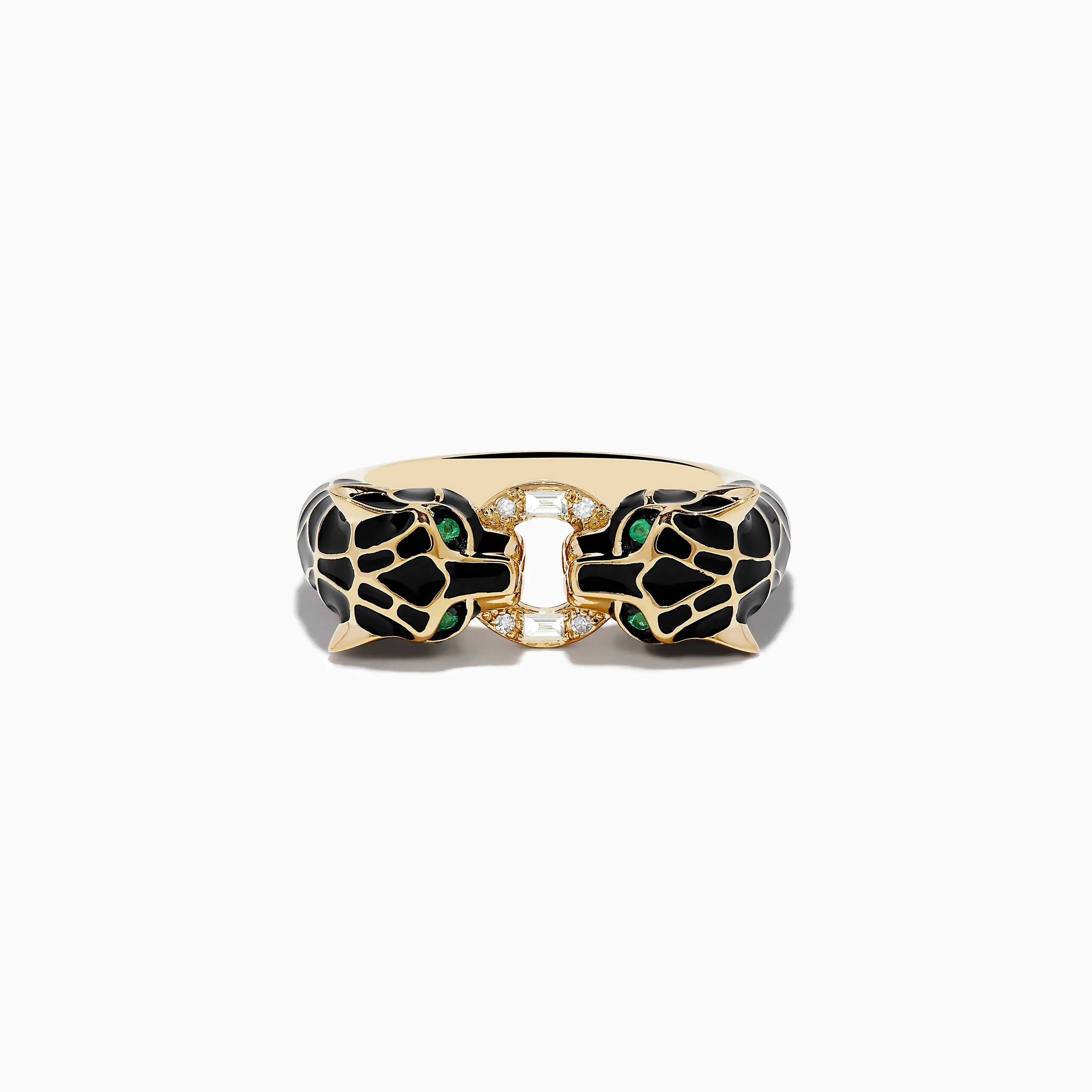 Signature 14K Yellow Gold Emerald and Diamond Black Enamel Panther Ring sold by Effy product image thumbnail 4