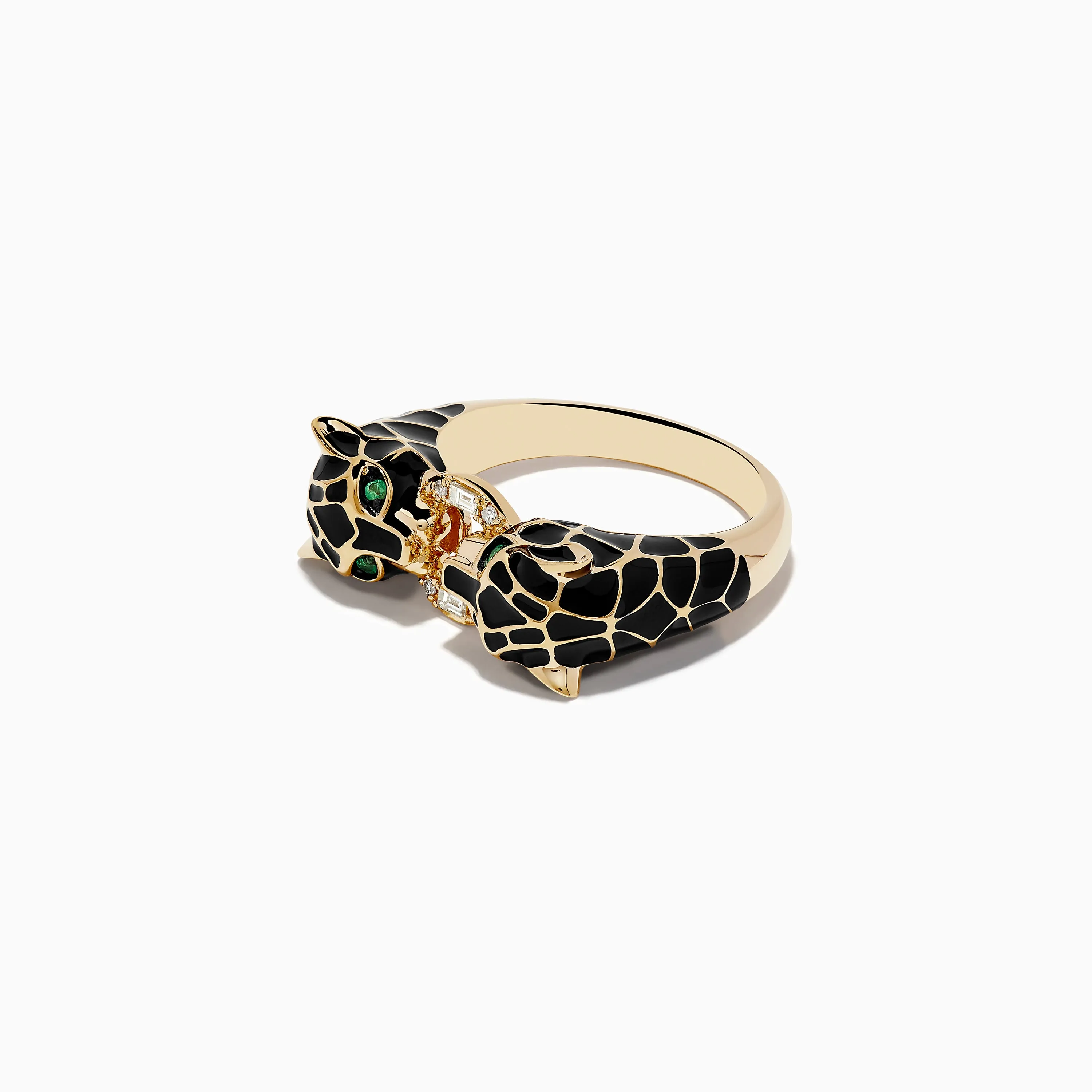 Signature 14K Yellow Gold Emerald and Diamond Black Enamel Panther Ring sold by Effy product image thumbnail 2