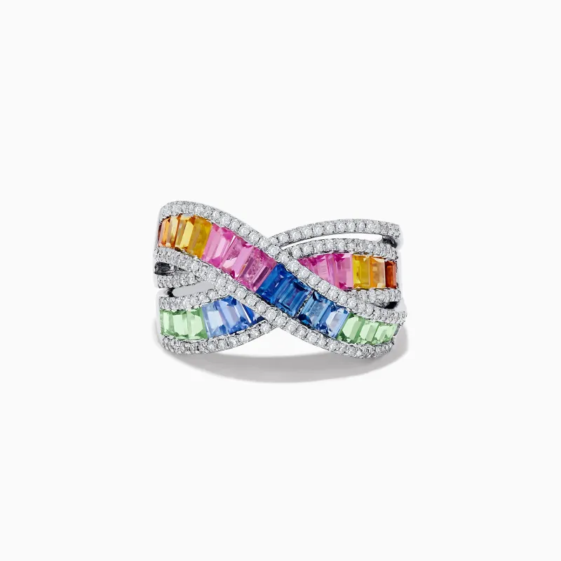 Watercolors 14K White Gold Multi Sapphire and Diamond Crossover Ring sold by Effy