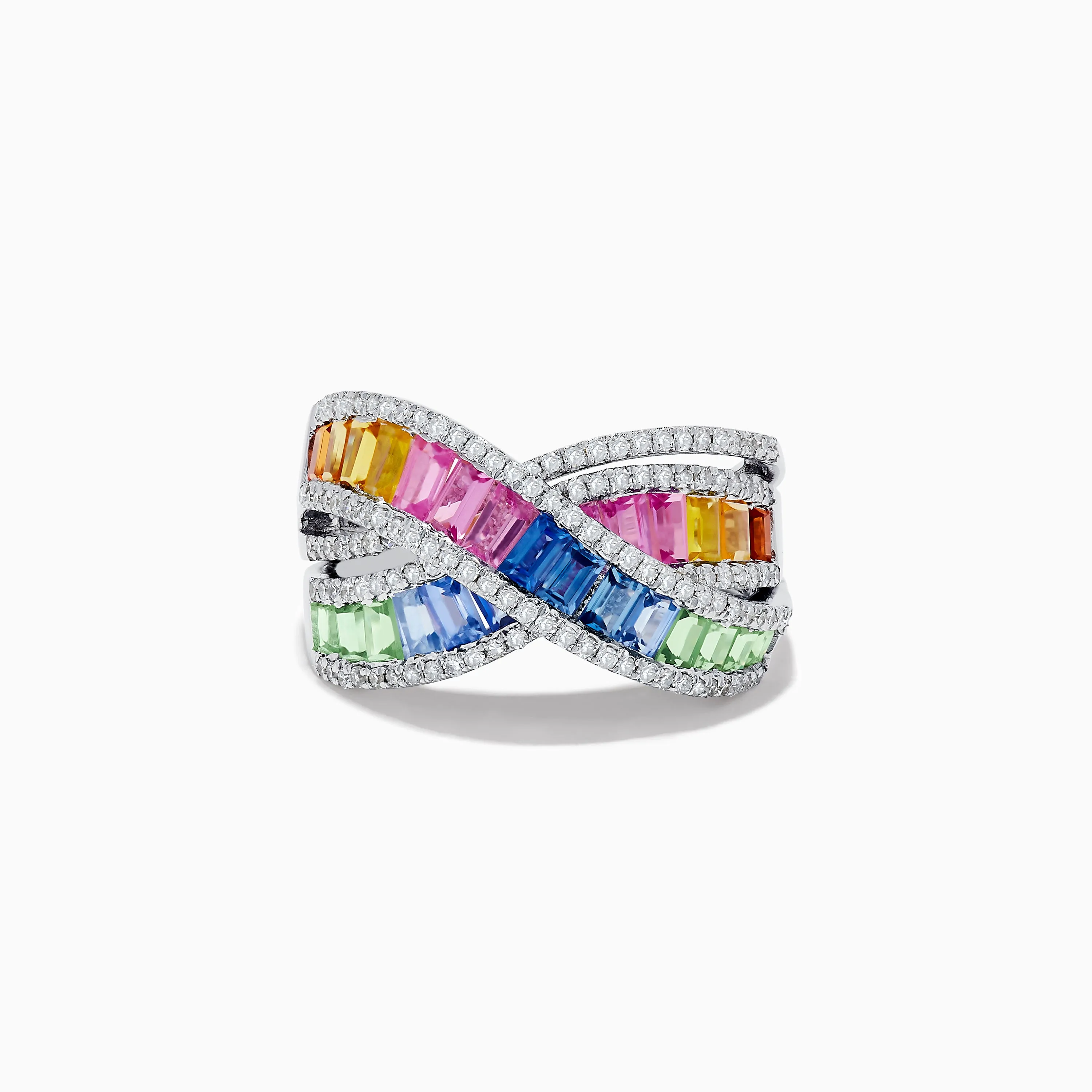 Watercolors 14K White Gold Multi Sapphire and Diamond Crossover Ring sold by Effy
