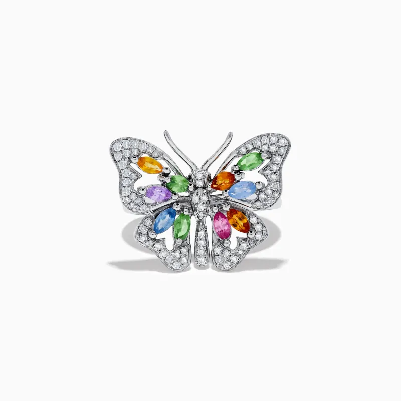Watercolors 14K Gold Multi Sapphire and Diamond Butterfly Ring sold by Effy