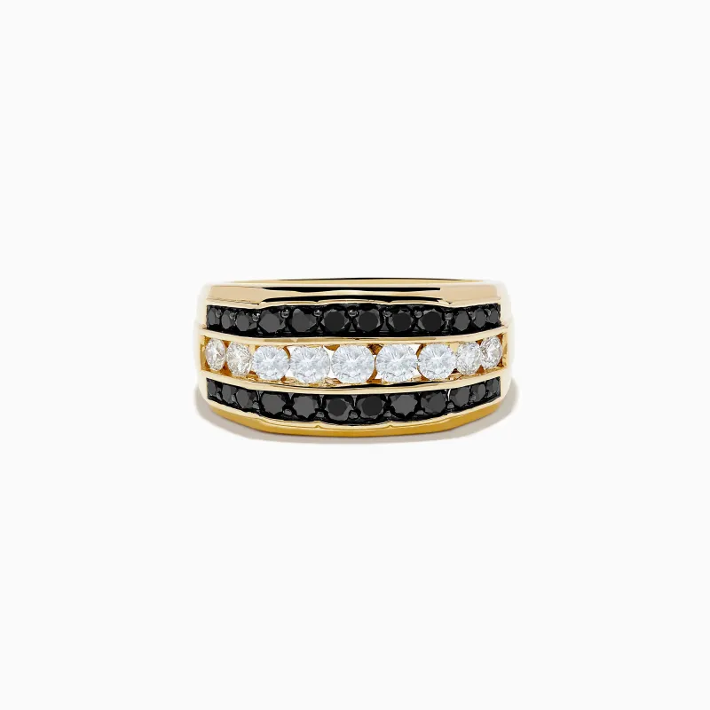 Men's 14K Yellow Gold Black and White Diamond Ring sold by Effy