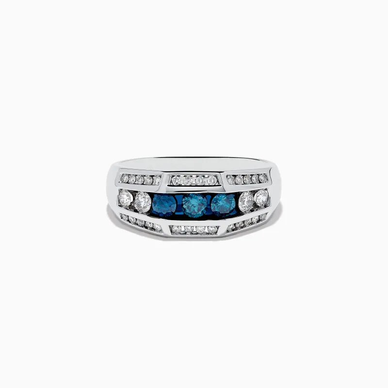 Men's 14K White Gold Blue and White Diamond Ring sold by Effy