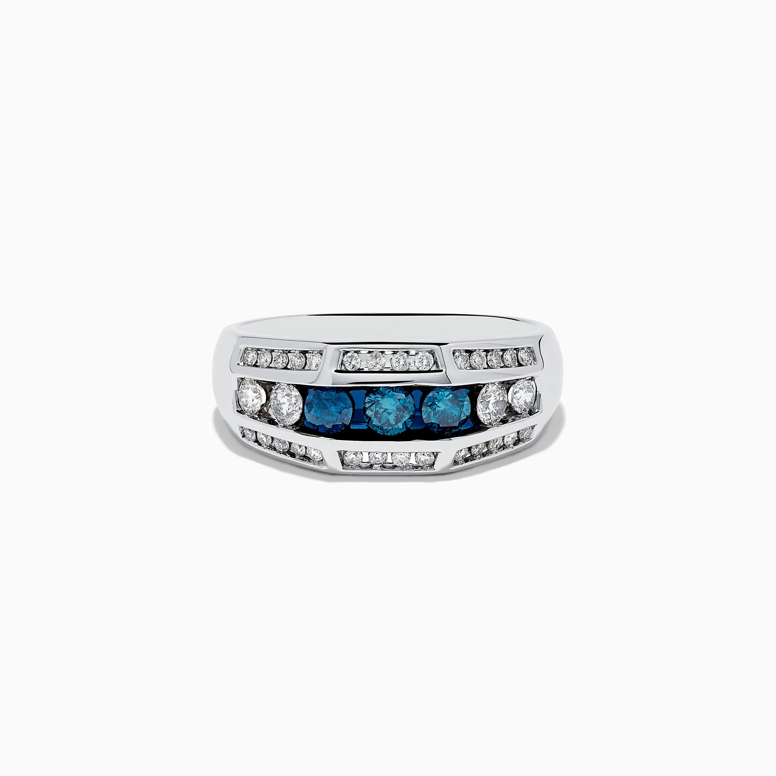 Men's 14K White Gold Blue and White Diamond Ring sold by Effy