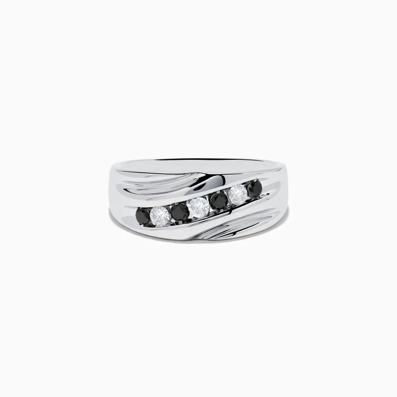 Men's 14K White Gold Black and White Diamond Ring sold by Effy