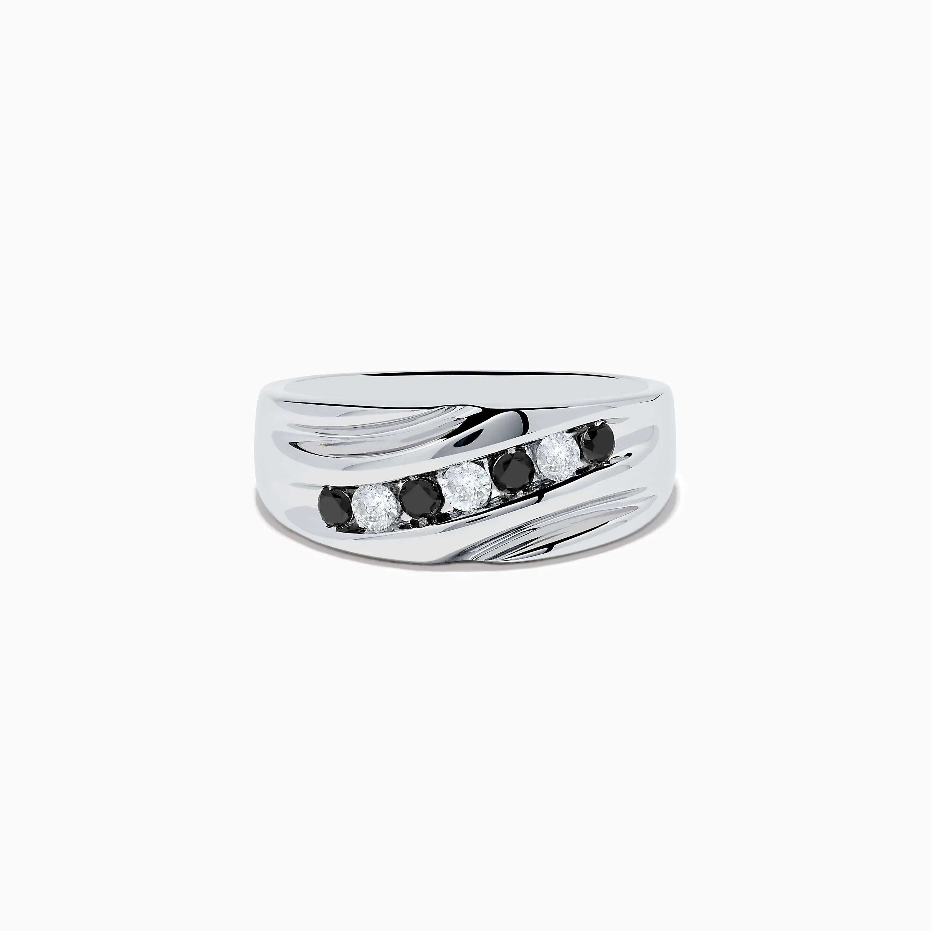 Men's 14K White Gold Black and White Diamond Ring sold by Effy