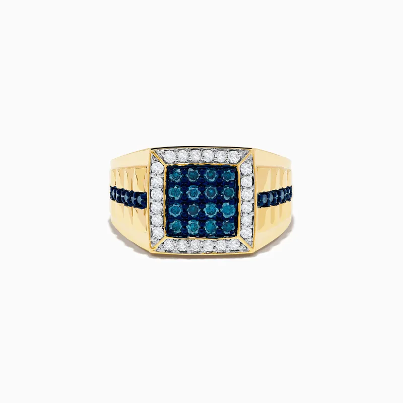 Men's 14K Yellow Gold White and Blue Diamond Ring sold by Effy