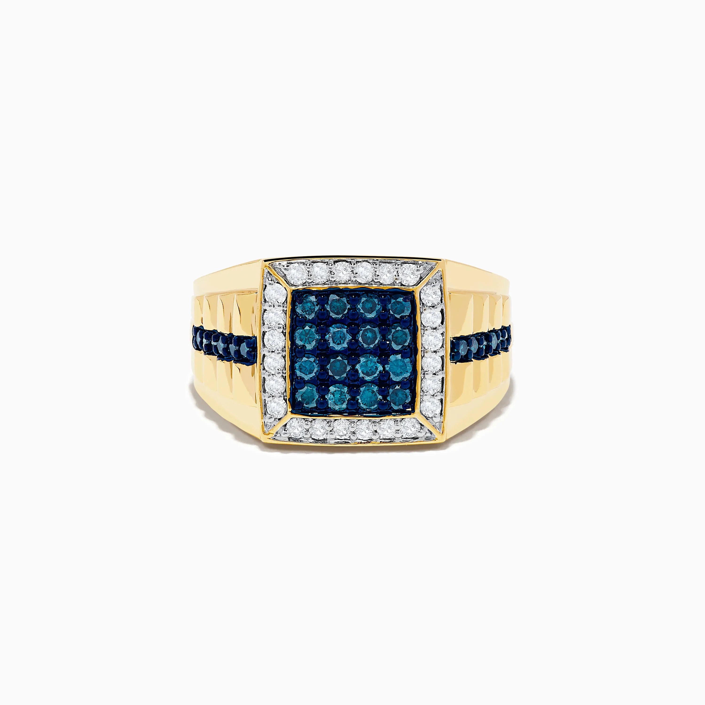 Men's 14K Yellow Gold White and Blue Diamond Ring sold by Effy