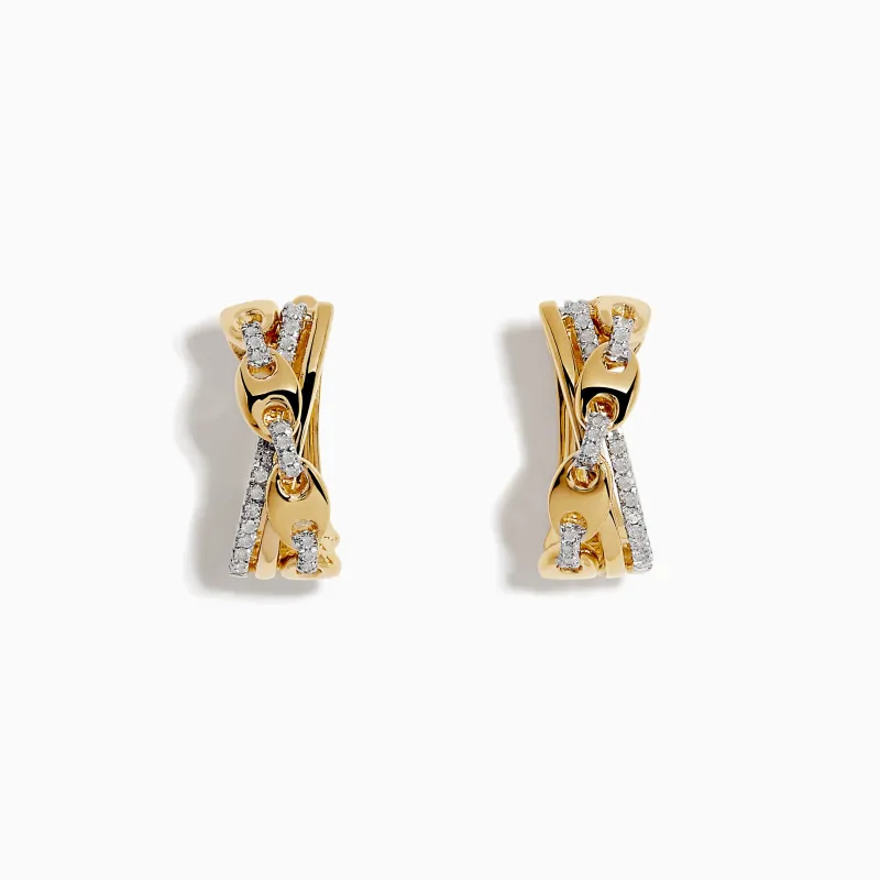 D'Oro 14K Yellow Gold Anchor Chain 5/8" Diamond Hoop Earrings sold by Effy