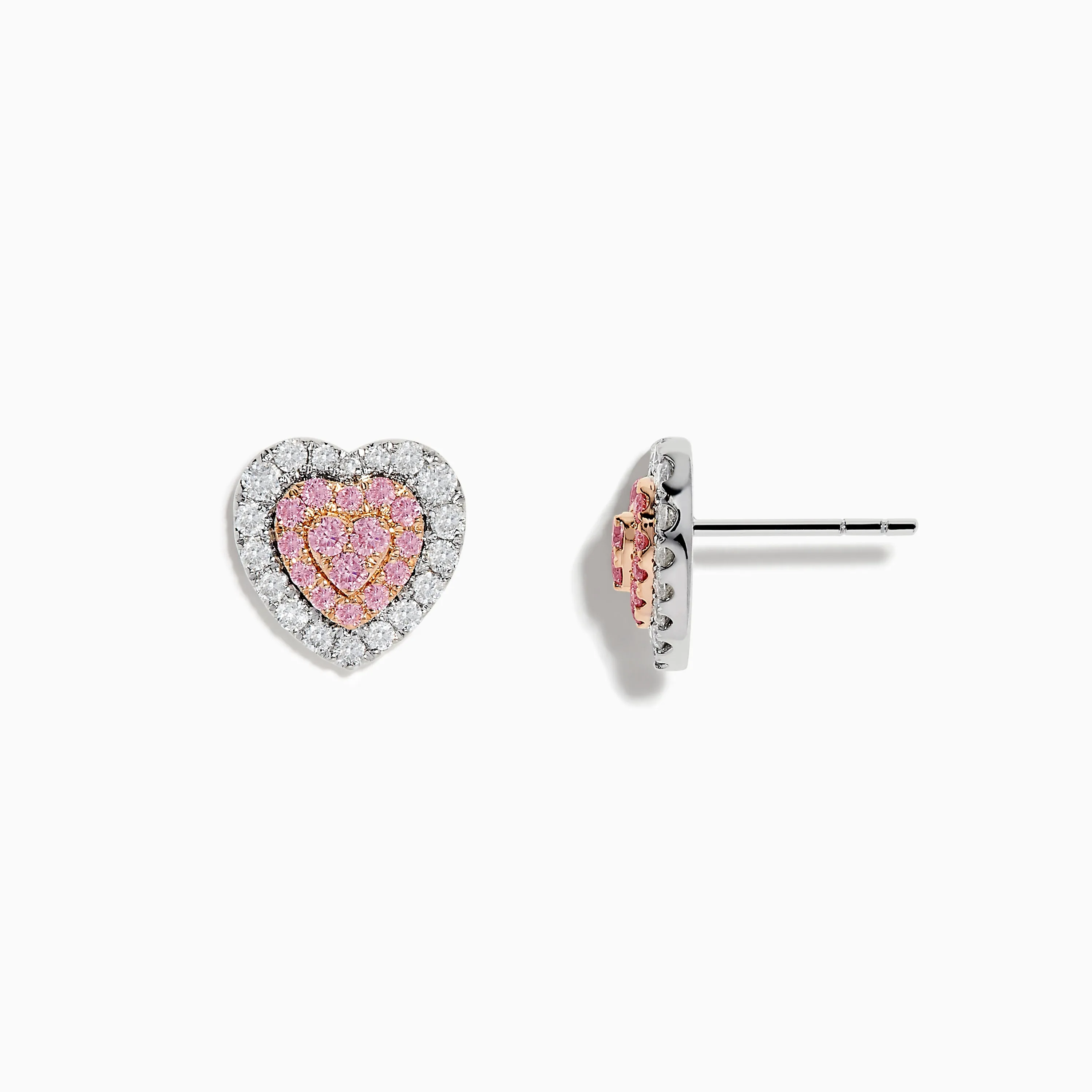 Novelty 18K Two Tone Gold Pink and White Diamond Heart Earrings sold by Effy product image thumbnail 2