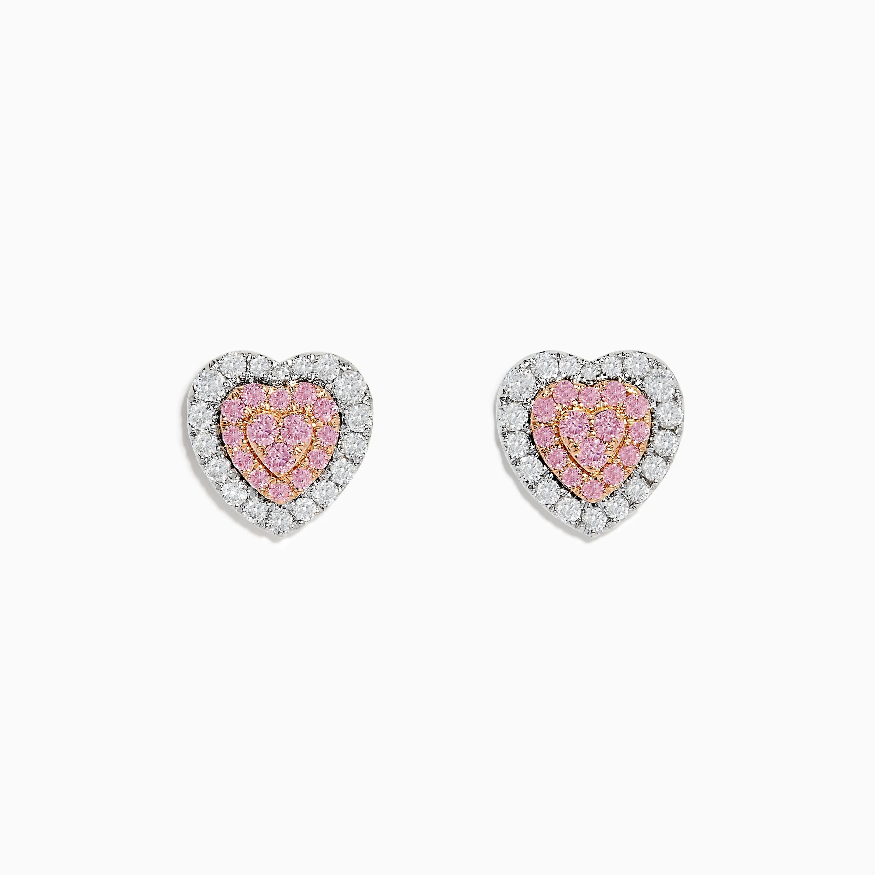 Novelty 18K Two Tone Gold Pink and White Diamond Heart Earrings sold by Effy