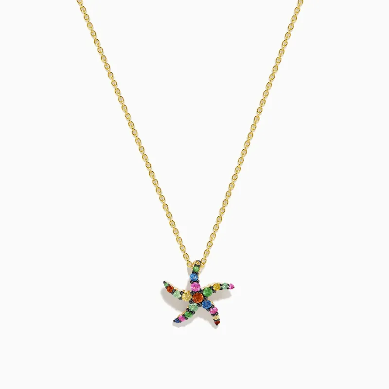 Seaside 14K Yellow Gold Multi Sapphire Starfish Pendant sold by Effy