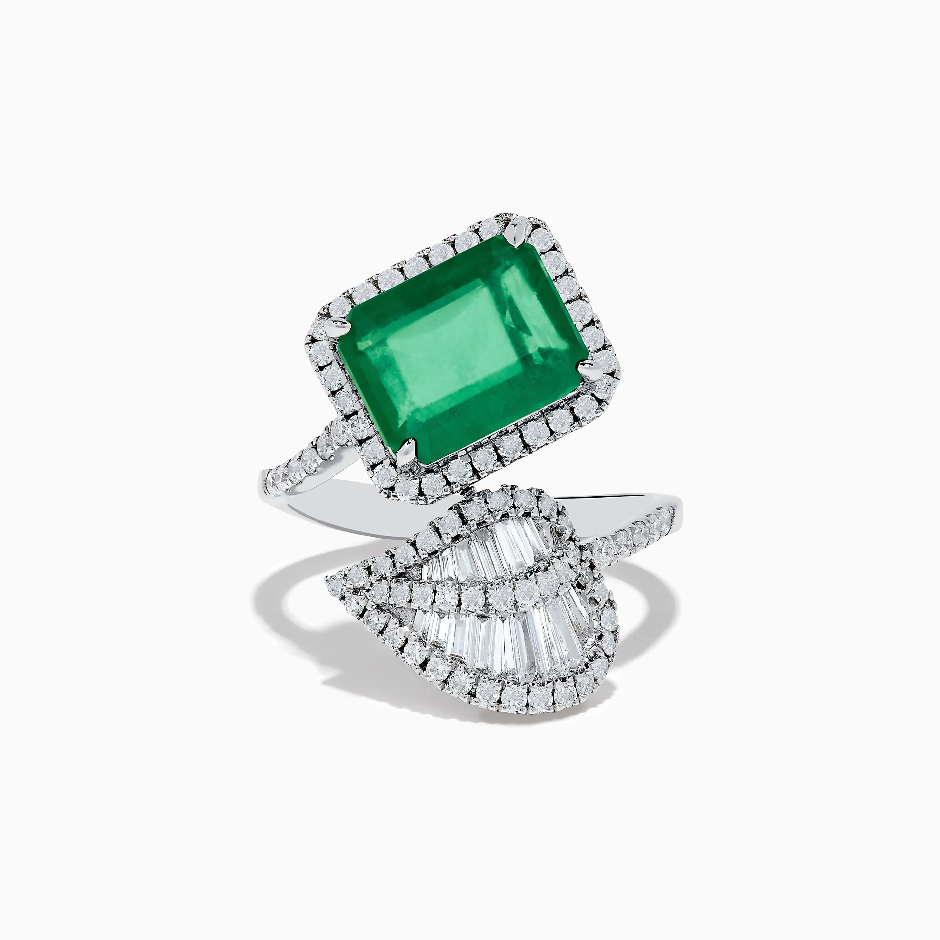 Brasilica 14K White Gold Emerald and Diamond Leaf Ring sold by Effy