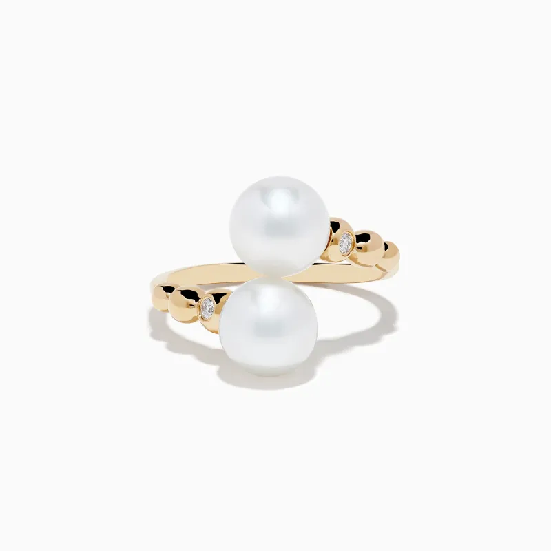 14K Yellow Gold Fresh Water Pearl and Diamond Bypass Ring sold by Effy