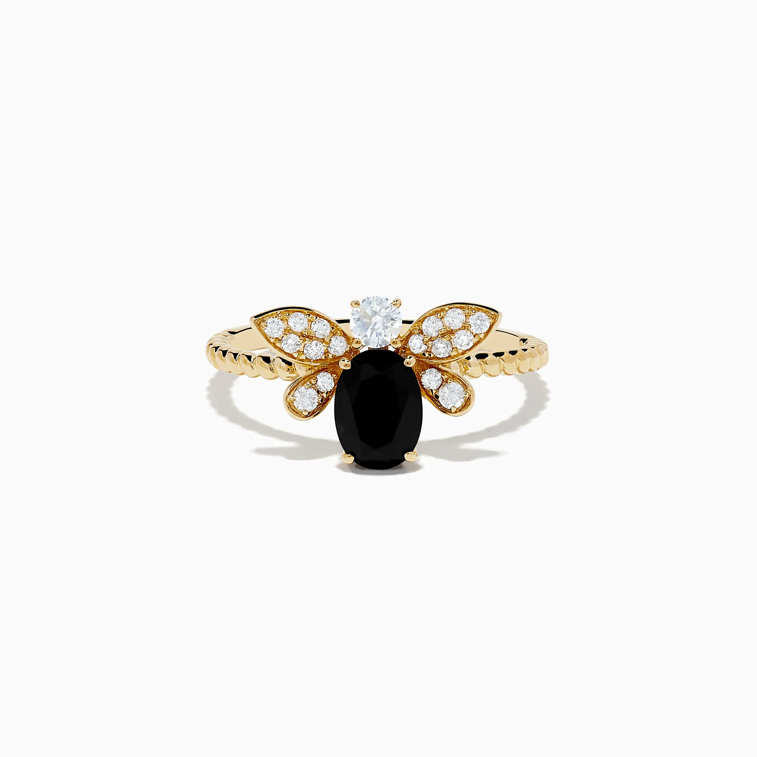 Nature 14K Yellow Gold Onyx and Diamond Bee Ring sold by Effy