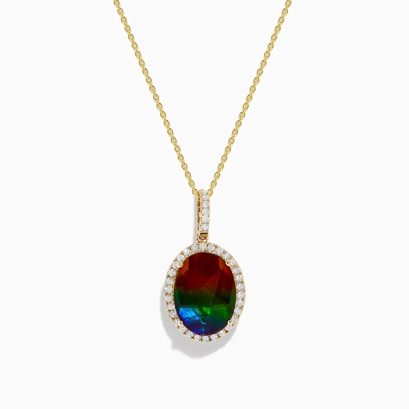 14K Yellow Gold Ammolite and Diamond Pendant sold by Effy