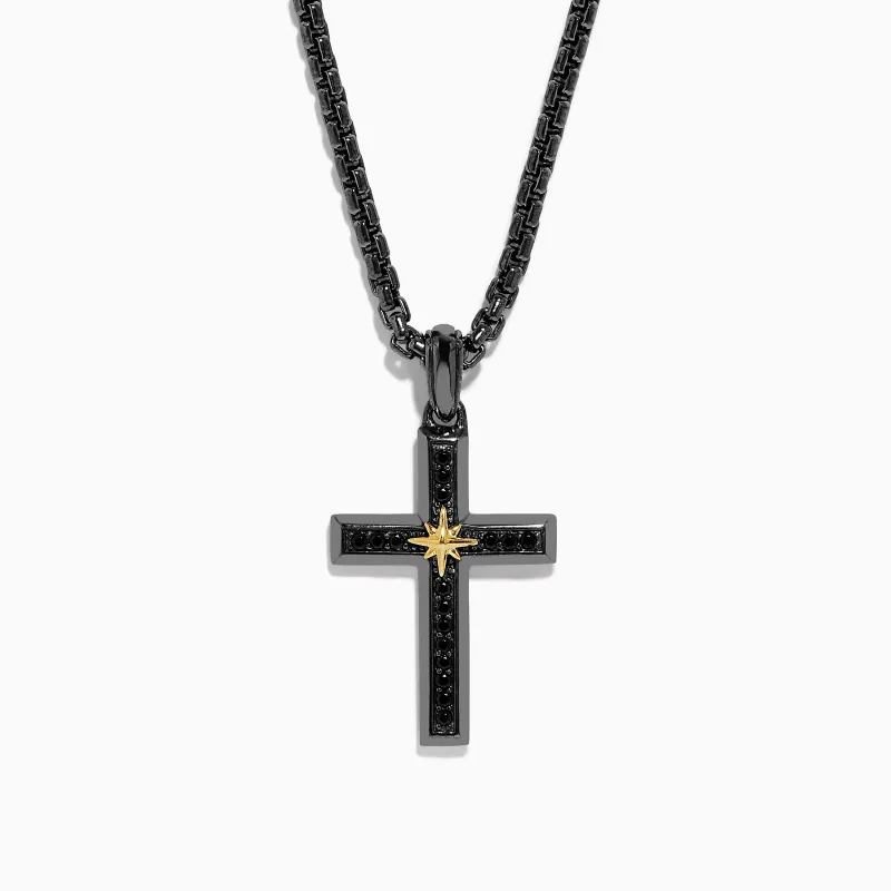 Men's Rhodium Sterling Silver and Yellow Gold Plated Spinel Cross Pendant sold by Effy