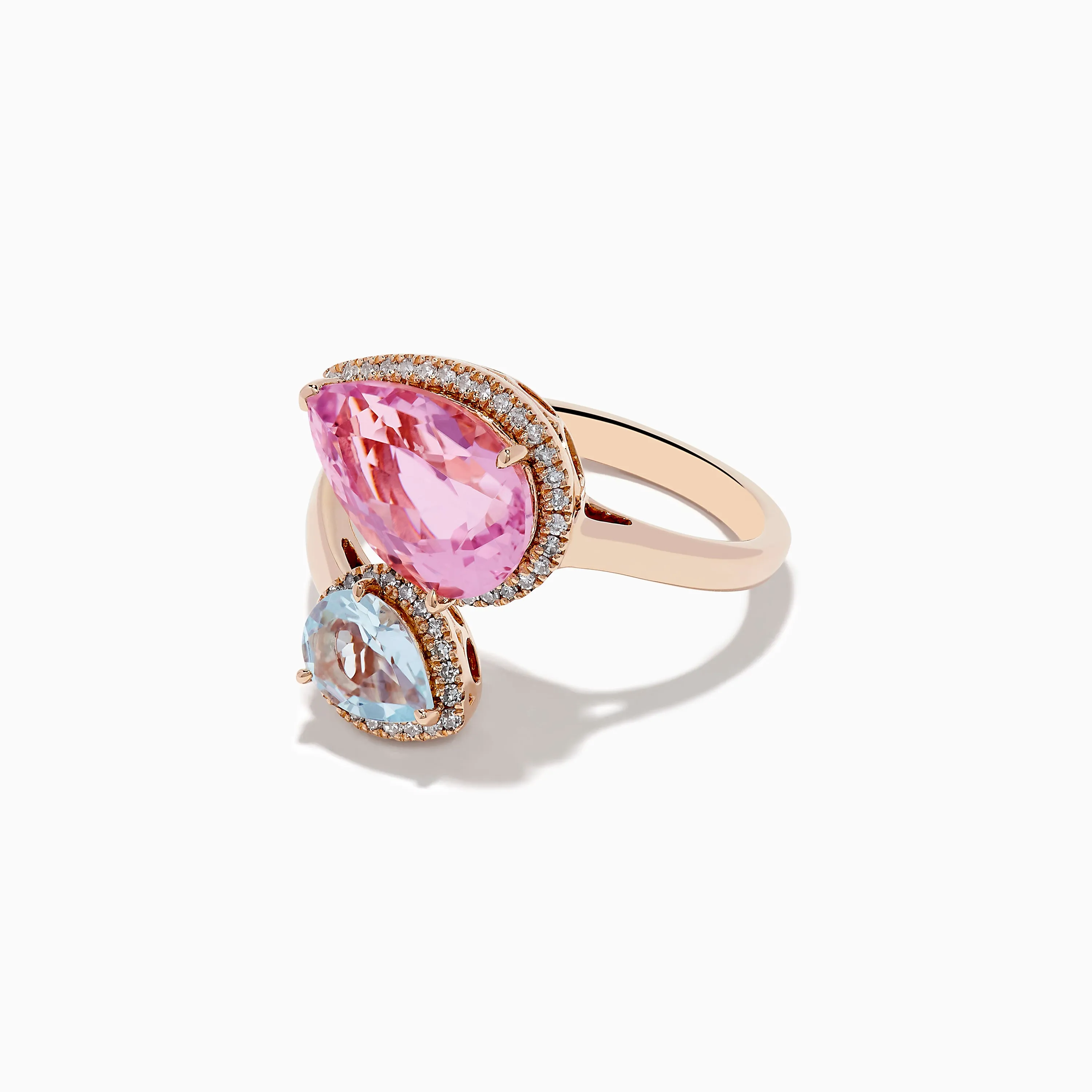 14K Rose Gold Kunzite and Aquamarine Diamond Toi et Moi Ring sold by Effy product image thumbnail 2