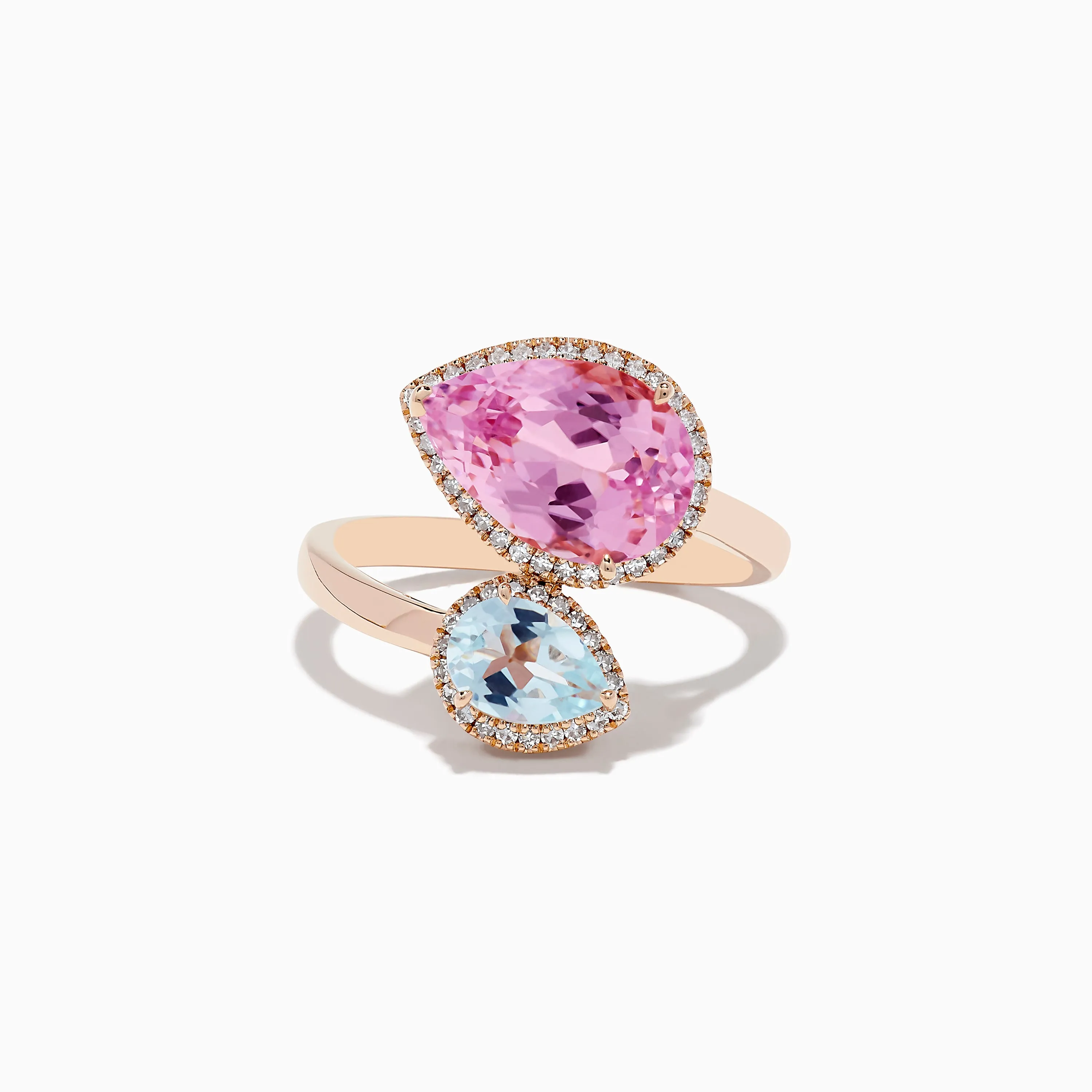 14K Rose Gold Kunzite and Aquamarine Diamond Toi et Moi Ring sold by Effy
