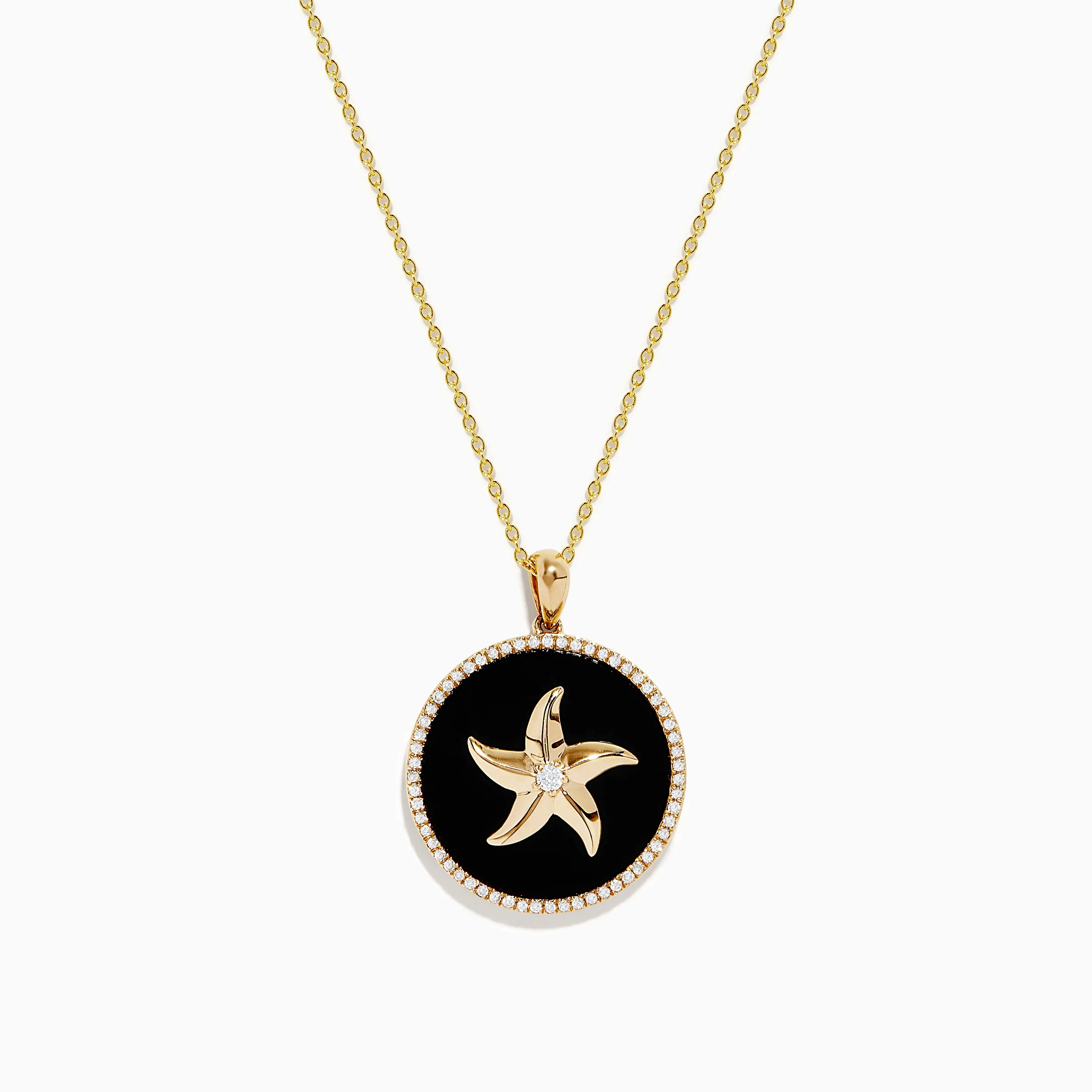 Seaside 14K Yellow Gold Black Agate and Diamond Starfish Pendant sold by Effy