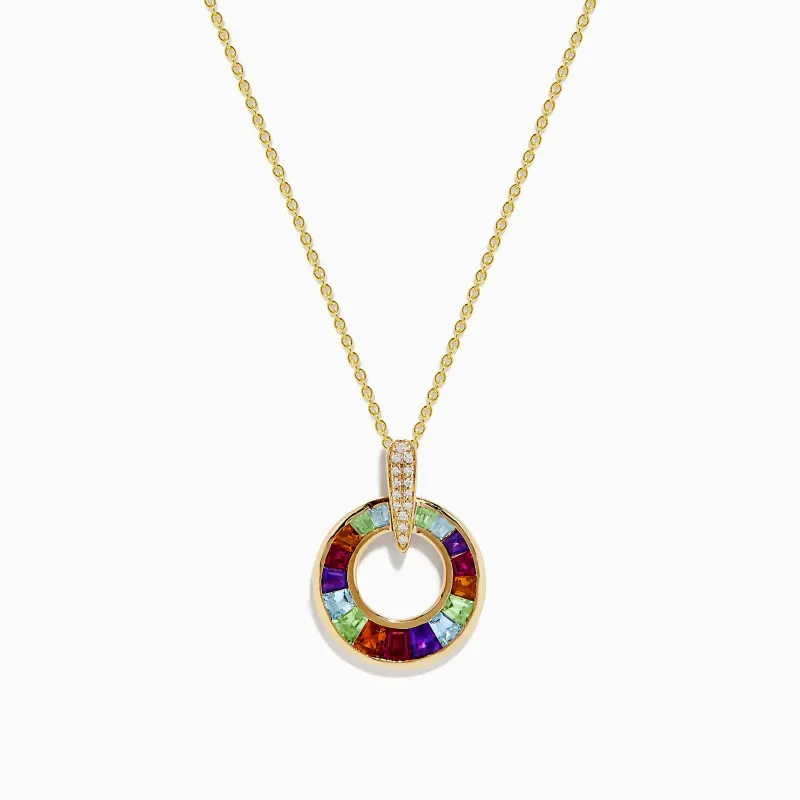 Mosaic 14K Yellow Gold Multi Gemstone and Diamond Pendant sold by Effy