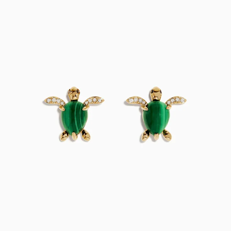 Seaside 14K Yellow Gold Malachite and Diamond Turtle Earrings sold by Effy