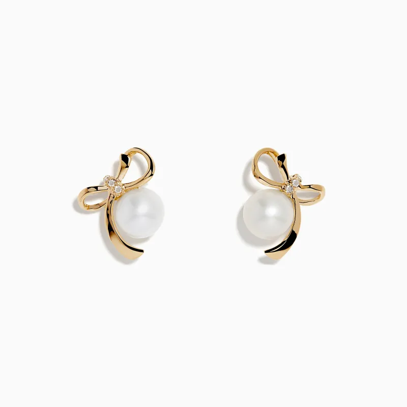 14K Yellow Gold Diamond Fresh Water Pearl Earrings sold by Effy