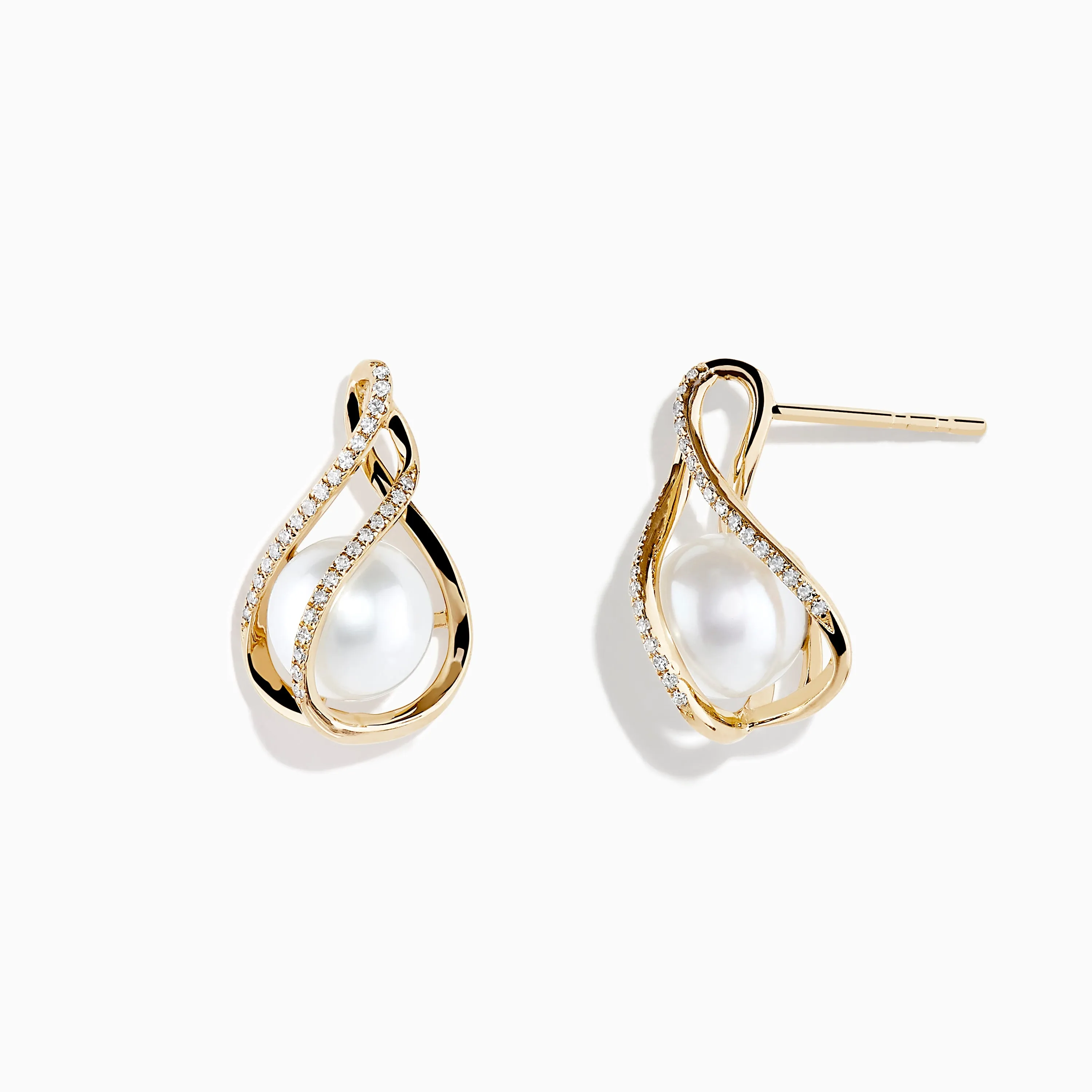 14K Yellow Gold Diamond Fresh Water Pearl Drop Earrings sold by Effy product image thumbnail 2