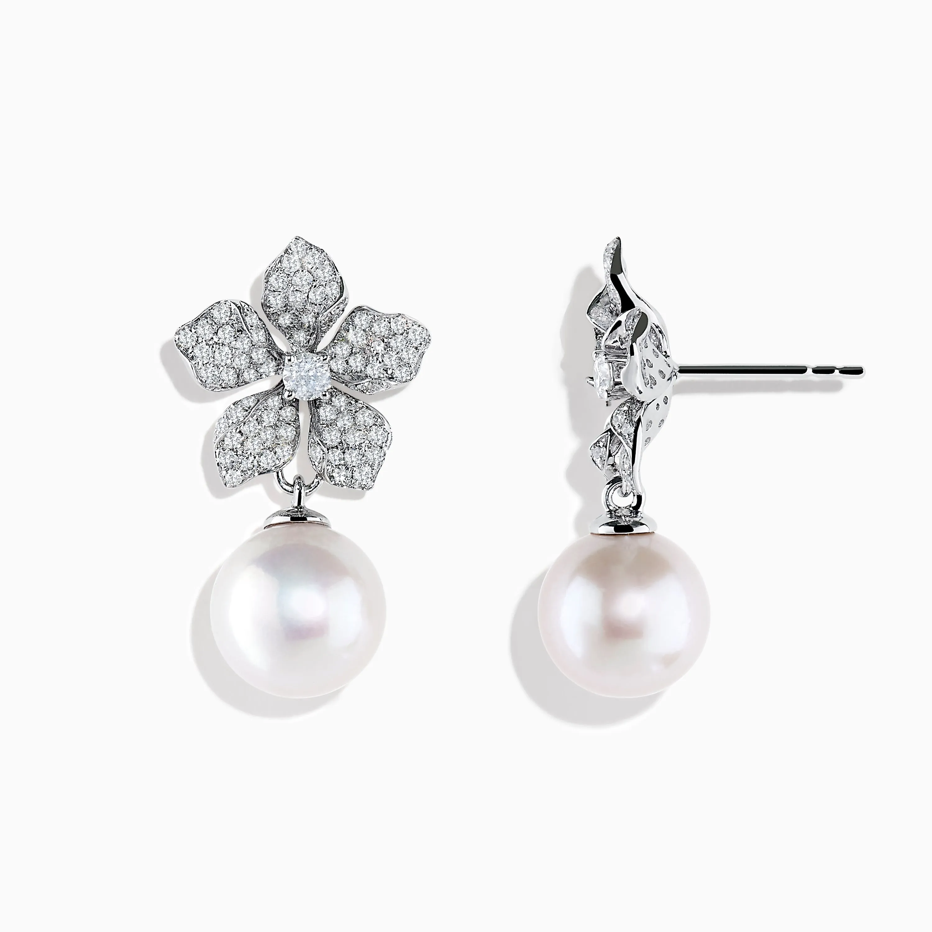 14K White Gold Diamond Flower and Fresh Water Pearl Drop Earrings sold by Effy product image thumbnail 2
