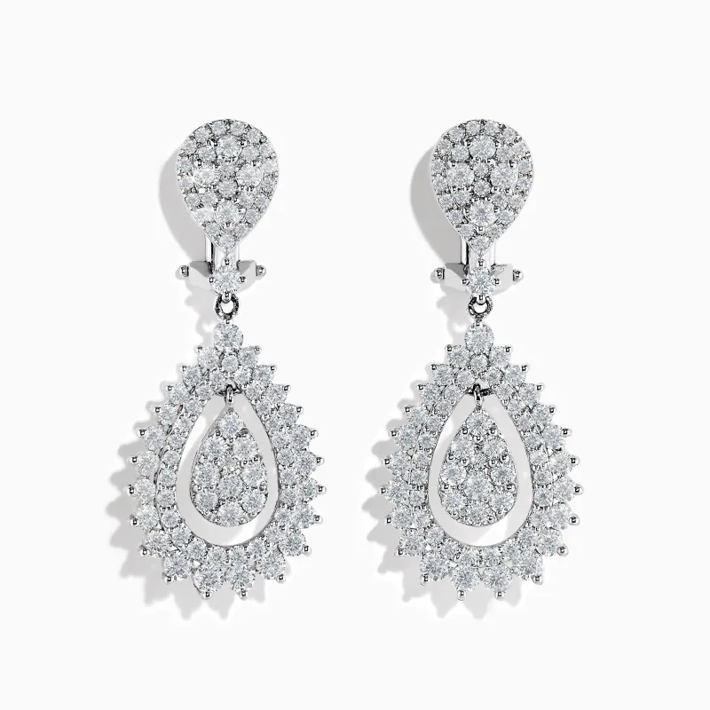 Pave Classica 14K White Gold French Clip Diamond Statement Drop Earrings 3.28 TCW sold by Effy
