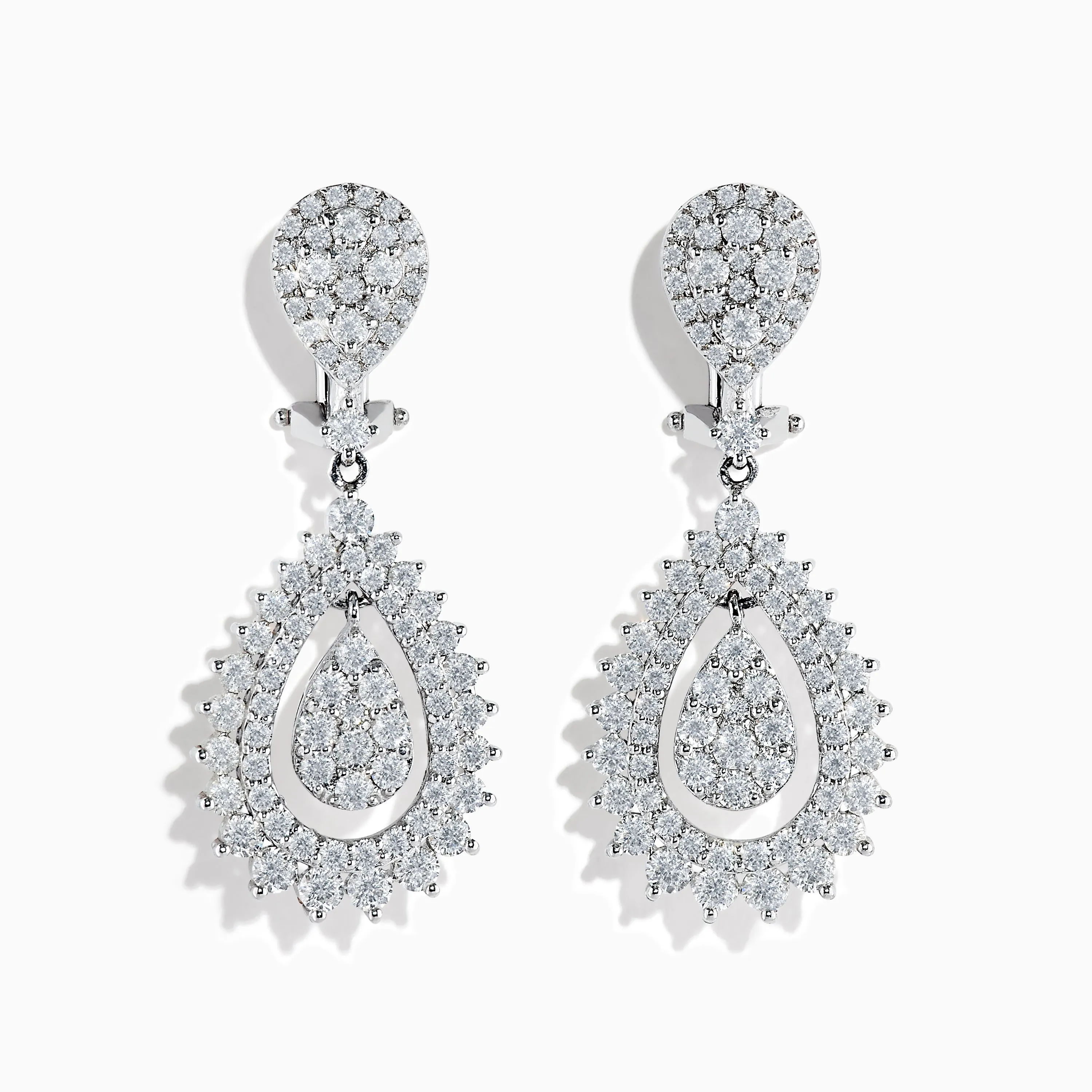 Pave Classica 14K White Gold French Clip Diamond Statement Drop Earrings 3.28 TCW sold by Effy