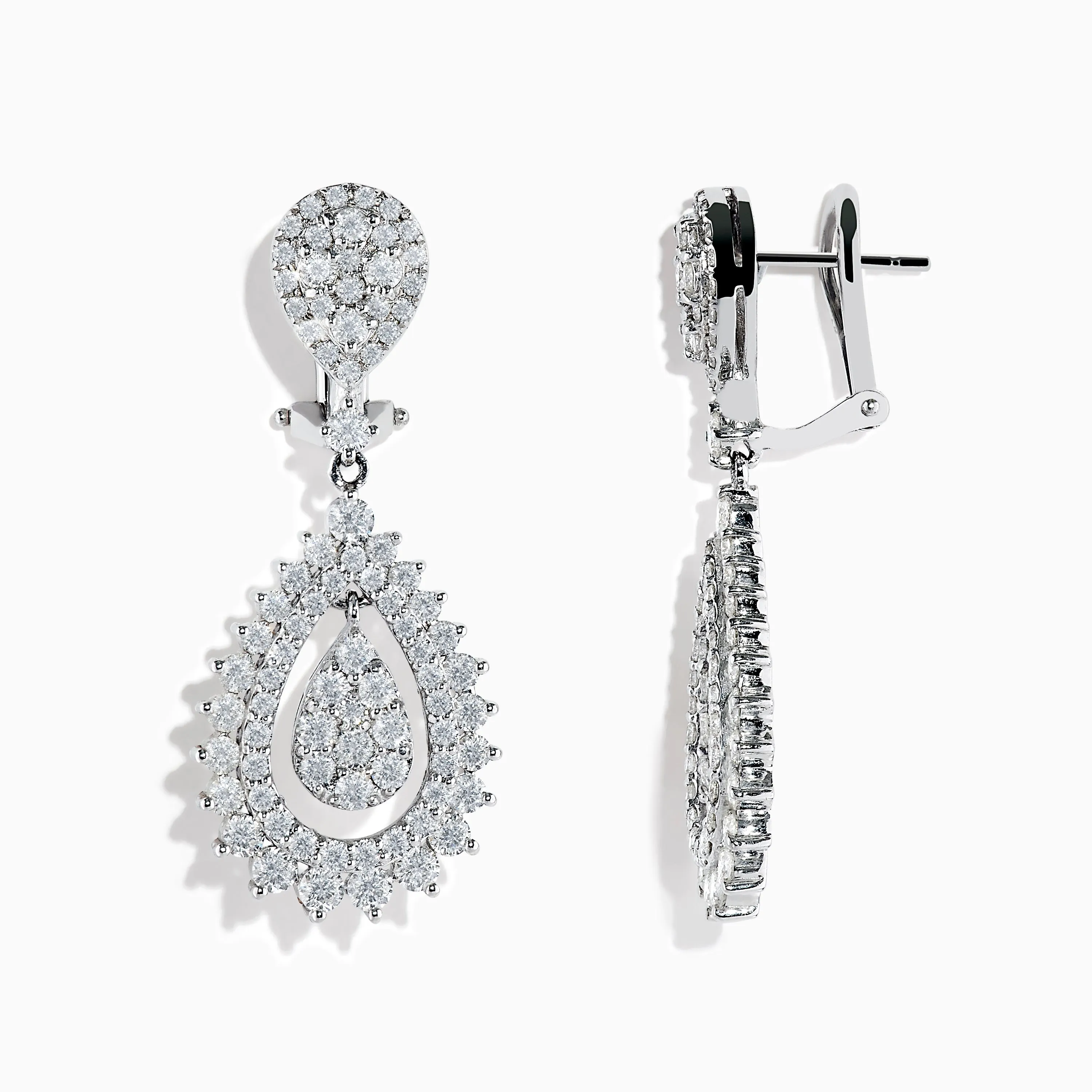 Pave Classica 14K White Gold French Clip Diamond Statement Drop Earrings 3.28 TCW sold by Effy product image thumbnail 2