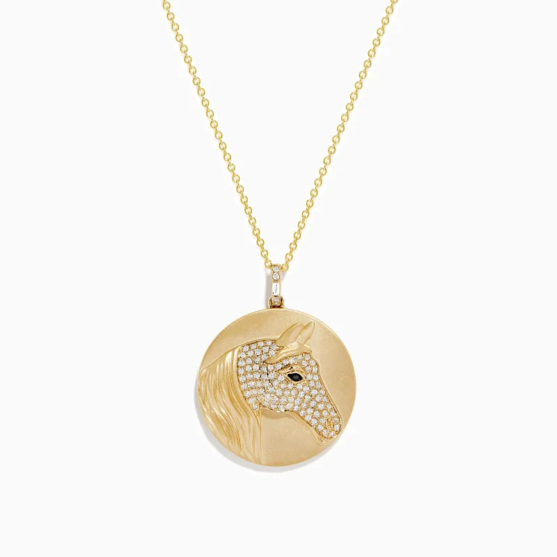 Safari 14K Yellow Gold White and Black Diamond Horse Pendant sold by Effy