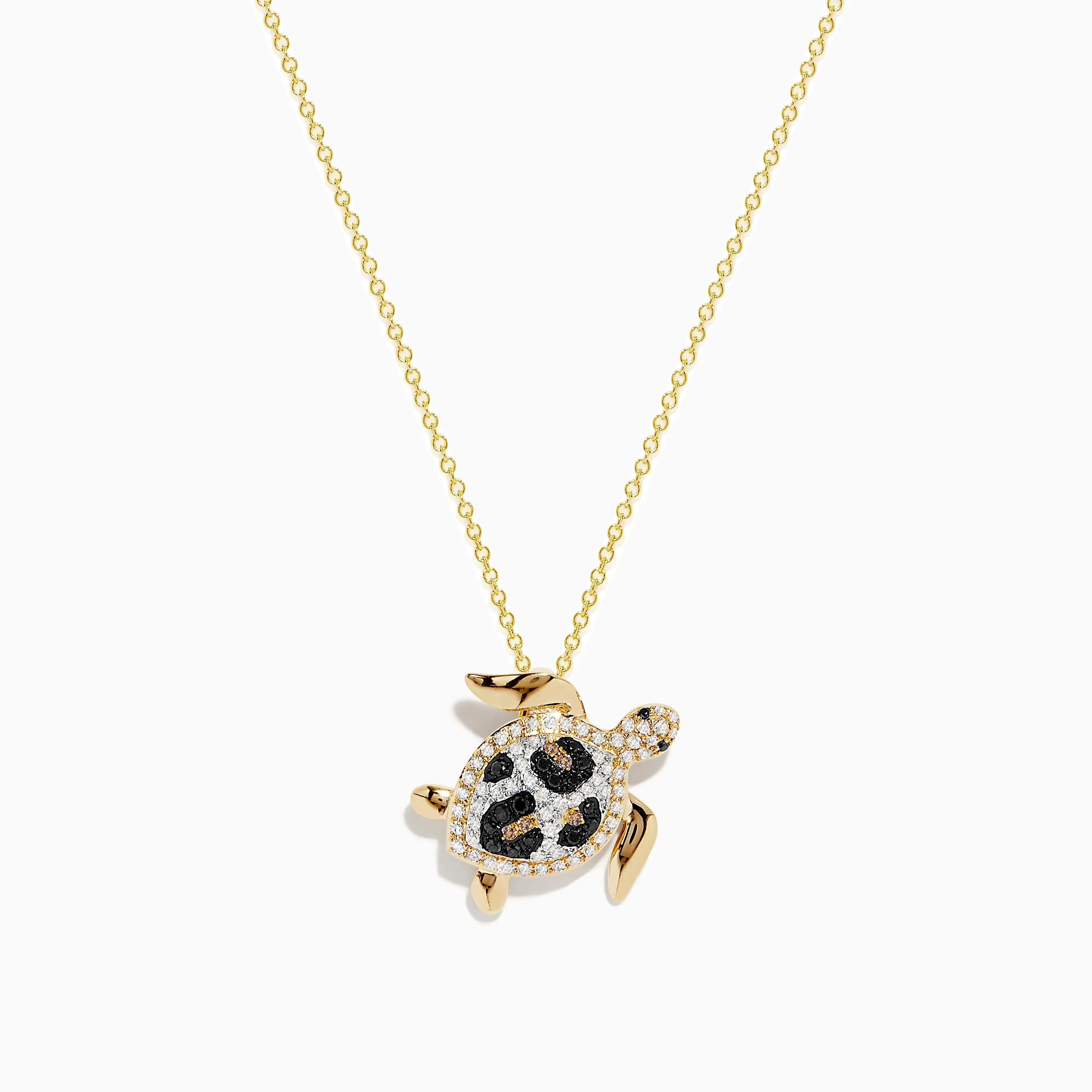 Seaside 14K Yellow Gold White, Black, and Brown Diamond Turtle Pendant sold by Effy