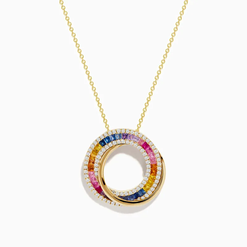 Watercolors 14K Yellow Gold Multi Sapphire and Diamond Circle Pendant sold by Effy