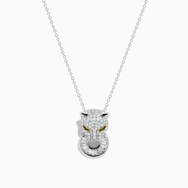 Signature 14K White Gold Diamond and Emerald Panther Pendant sold by Effy